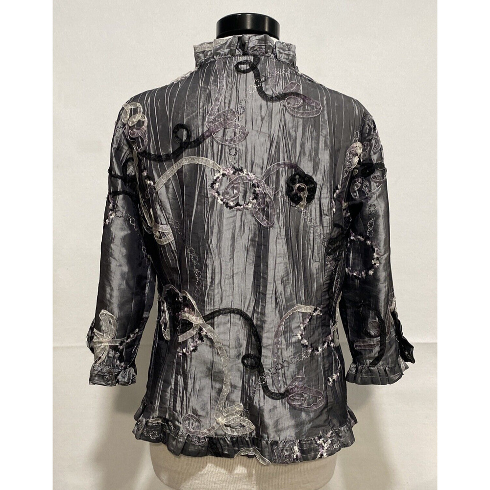 Unique Agora Crinkle Ribbon Detailed Artsy Graphite Evening Jacket Women's Large - Picture 5 of 11